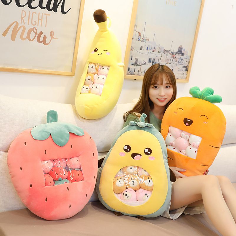 Peluche Coussin Fraise Kawaii Fruit et Légume Ensemble