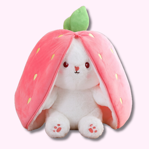 Peluche Lapin Kawaii Blanc avec ses Oreilles en Fraise