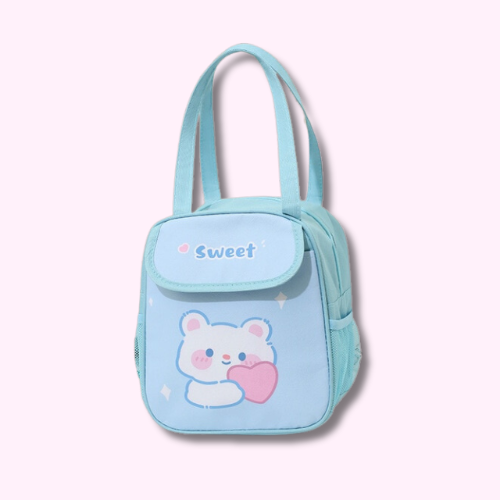 Sac à Déjeuner Isotherme Kawaii Bleu Tête d'Ourson