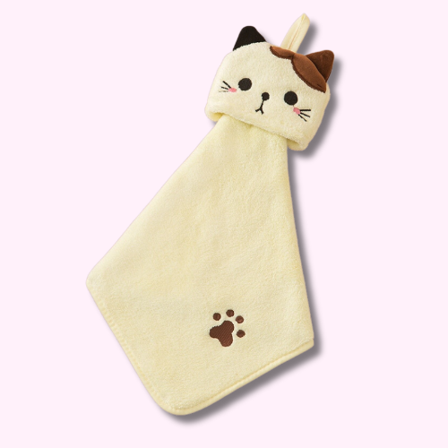 Serviette Sèche Main Kawaii Chat Jaune